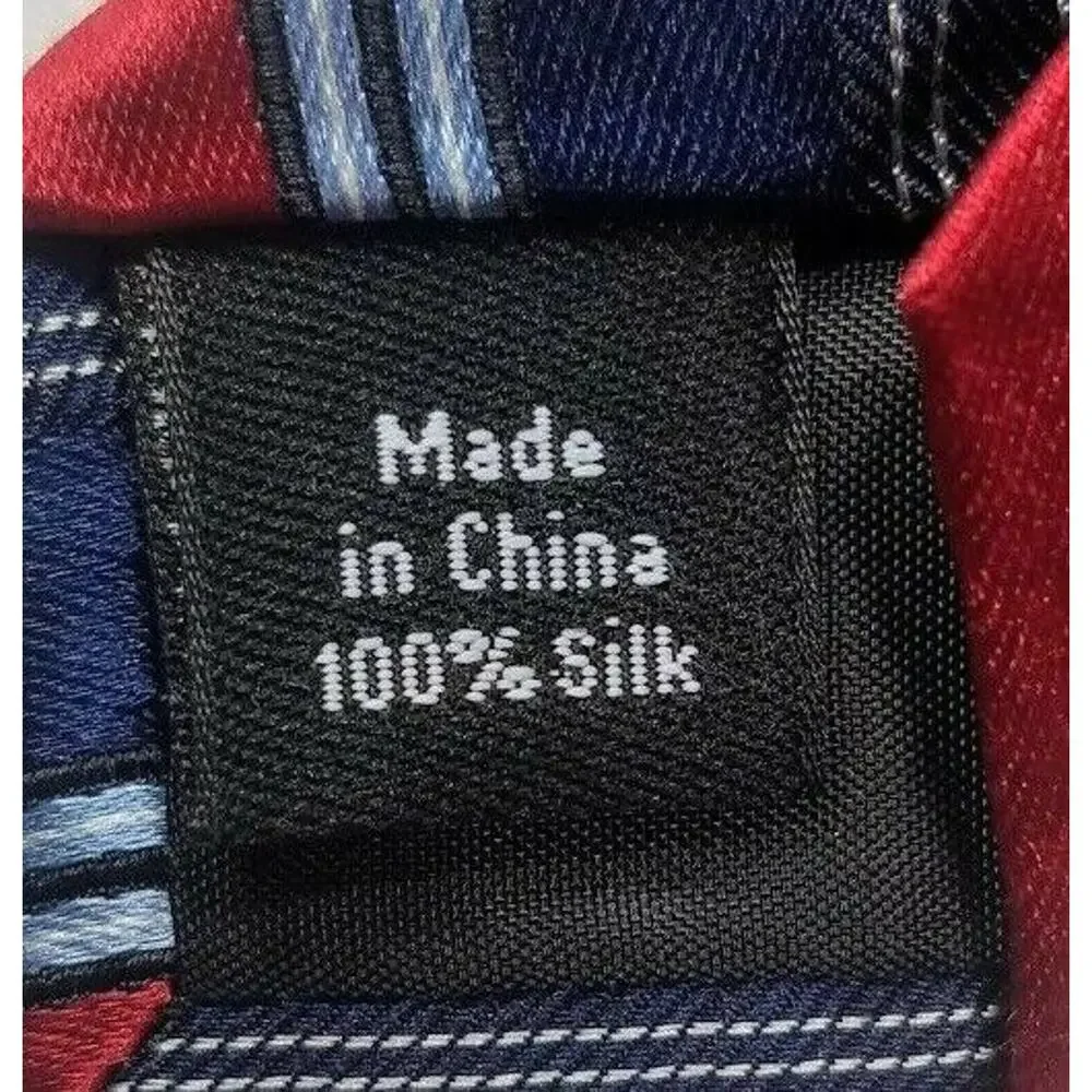 Stafford Men's Handmade Silk Tie Multi-Color Striped Red Blue White 58.5